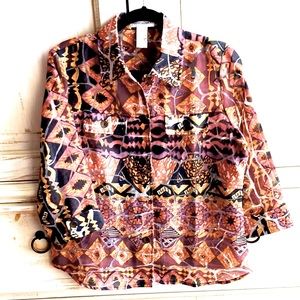 Linen-blend orange three quarter sleeve sheer blouse